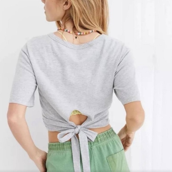 NWT Aerie Cropped Wrapback T-Shirt in Gray - Picture 2 of 6